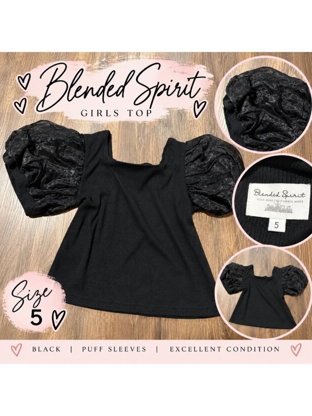 Blended Spirit Black Puff Sleeve Top – Size 5